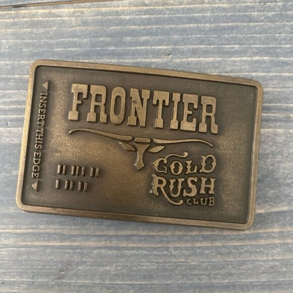 Vintage 1970s Metal Frontier Casino & Gold Rush Club Belt Buckle Las Vegas (V6) - Picture 1 of 5